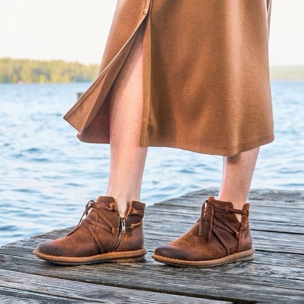 BORN Wynter Strappy Brown Leather Ankle Boots 10 - Picture 3 of 14